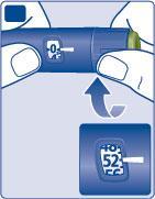 Penna iniettabile blu con indicatore di dose 0 e freccia che indica l