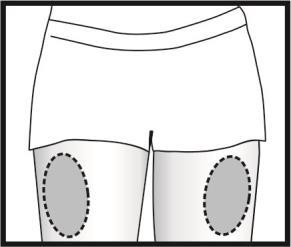 Parte inferiore del corpo con aree ombreggiate sulle cosce indicate da linee tratteggiate nere