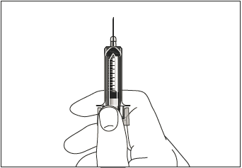 Siringa con ago inserito nella pelle tenuta con due dita, evidenziando la scala graduata e il pistone