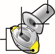 Dispositivo autoiniettante con stantuffo parzialmente estratto e ago esposto evidenziato in giallo