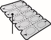 Confezione blister con 12 scomparti ovali, uno dei quali evidenziato da una freccia nera che indica una compressa