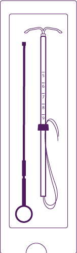 Dispositivo intrauterino a forma di T con filo di trazione e sonda graduata per la misurazione della profondit&agrave;