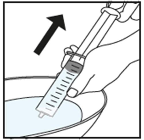 Mano che tiene una siringa con farmaco, ago inserito in pelle, freccia nera indica direzione di iniezione