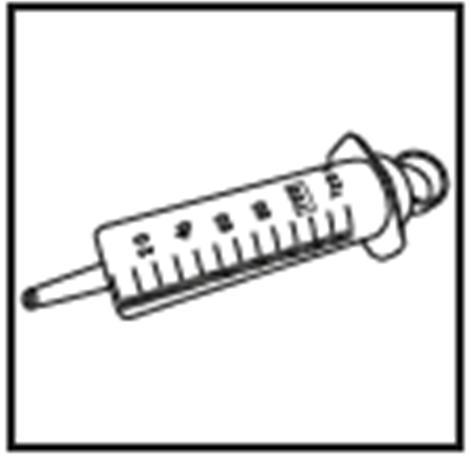 Siringa graduata con ago metallico affilato disegnata in bianco e nero su sfondo bianco