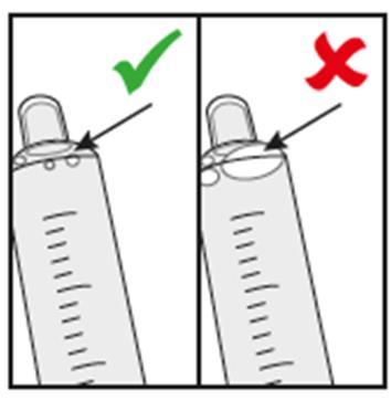 Due siringhe trasparenti con scala graduata mostrano corretta e scorretta posizione del dito sul cappuccio protettivo