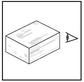 Scatola di cartone bianca con testo e freccia nera che indica l