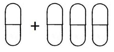 Quattro capsule oblunghe bianche con un segno a croce tra la prima e le successive tre