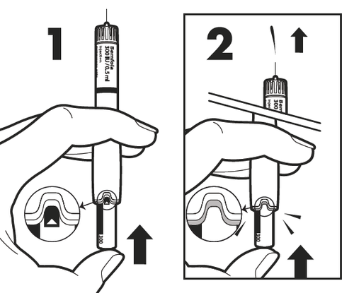 Mano che tiene una penna pre-riempita con l