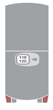 Dispositivo cilindrico grigio con display digitale che indica 118/120 e due indicatori rossi nella parte inferiore