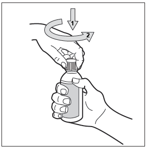 Mano che stringe una bottiglia con tappo a vite e freccia che indica il movimento di avvitamento per l