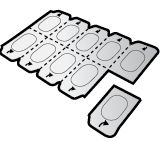 Confezione blister con otto scomparti ovali e un blister singolo separato, tutti con contorno tratteggiato