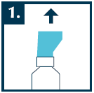 Fiala medicinale bianca con tappo e stantuffo azzurro che spinge verso l