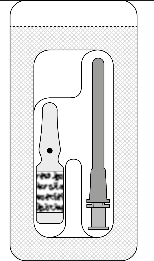 Siringa preriempita con stantuffo a motivi e ago protetto in blister trasparente sigillato