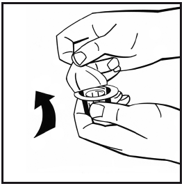 Mano che ruota un dispositivo cilindrico con un pulsante centrale e una freccia nera indica il movimento rotatorio