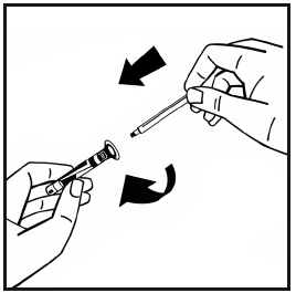 Mani che assemblano una siringa premendo l