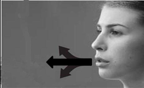 Profilo di donna con freccia nera che punta verso la bocca leggermente aperta e labbra socchiuse