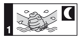 Mano che stringe un braccio con un bendaggio, indicazione di applicazione su cute integra o leggermente umida con numero 1 in alto a sinistra