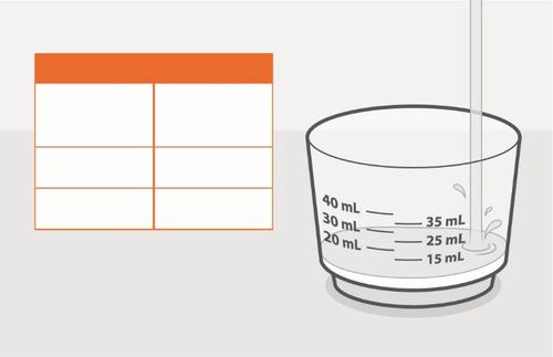 Bicchiere graduato trasparente con liquido all