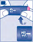 Penna iniettabile blu con indicatore numerico 0-9 e freccia direzionale verso l