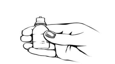 Mano che stringe un flaconcino di medicinale bianco con tappo grigio e anello di sicurezza