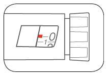 Dispositivo di iniezione automatico con finestra numerica che indica la dose 10 e pulsante rosso di attivazione laterale