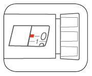Dispositivo di iniezione automatico con finestra numerica che indica il dosaggio 0 e 1 e pulsante laterale