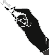 Mano che afferra una siringa con ago rivolto verso il basso pronta per l