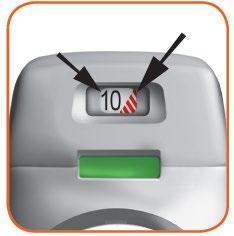 Dispositivo medico grigio con display digitale che indica il numero 10 e frecce rosse diagonali sovrapposte