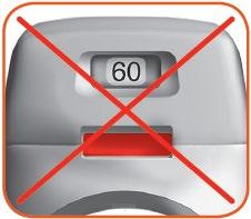 Dispositivo medico con display che indica 60 e un pulsante rosso barrati da una croce rossa