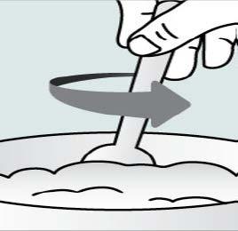 Ago inserito in un flaconcino con freccia grigia che indica il movimento di rotazione