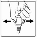 Mano che afferra un dispositivo medico con estremit&agrave; filettata e due frecce orizzontali che indicano movimento laterale