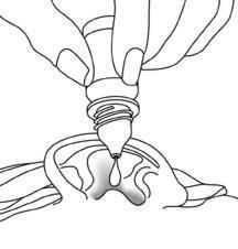 Goccia che cade da un applicatore su una superficie oculare stilizzata con palpebre aperte