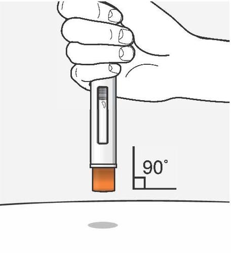 Penna iniettabile con ago rivolto verso il basso a 90 gradi rispetto alla pelle indicata da un angolo retto