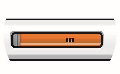 Penna stilografica bianca con serbatoio trasparente arancione e cartuccia d