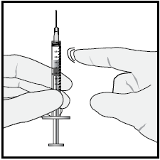 Siringa con ago trasparente tenuta da due mani, una che stabilizza e l