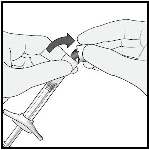 Mani che tengono una siringa e un adattatore, con una freccia che indica la direzione di connessione tra i due dispositivi medici