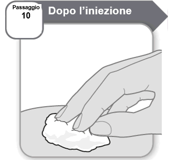 Mano che preme delicatamente un batuffolo di cotone bianco sulla zona di iniezione sulla pelle chiara