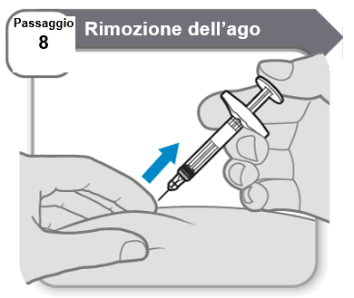 Mano che tiene una siringa pronta per l