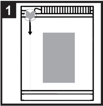 Schema che mostra una fiala con cuore stilizzato e una freccia verso il basso che indica un rettangolo grigio