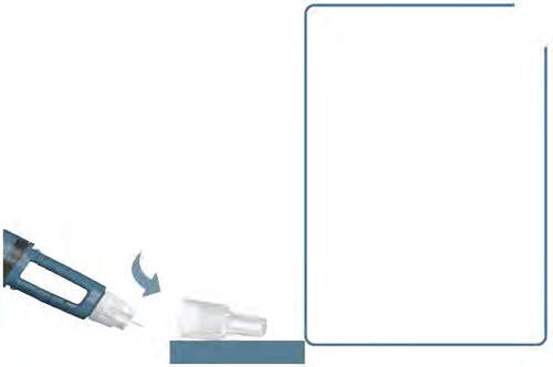 Penna per iniezione con ago trasparente che si collega a un adattatore bianco su sfondo azzurro