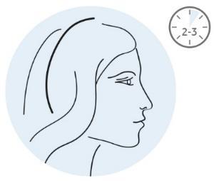 Profilo stilizzato di una donna con occhi chiusi e orologio che indica le 2 o 3 ore in alto a destra