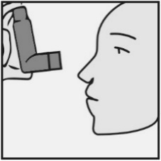 Profilo di una testa con un inalatore posizionato vicino alla bocca per l