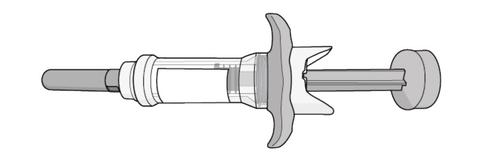 Siringa preriempita con stantuffo a farfalla grigia e ago trasparente per iniezione sottocutanea