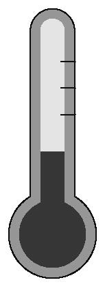 Termometro stilizzato con corpo grigio e bulbo nero che indica una temperatura elevata