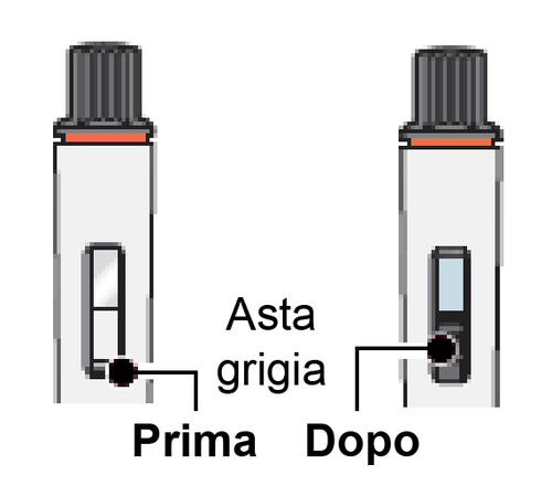 Due fiale farmaceutiche con stantuffo nero, una prima e una dopo l