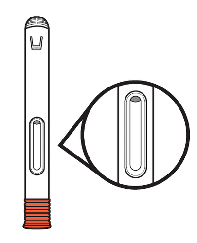 Penna iniettabile con sezione ingrandita che mostra l