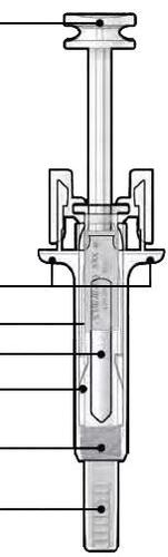 Siringa preriempita con stantuffo visibile e indicazioni di dosaggio lungo il corpo cilindrico trasparente