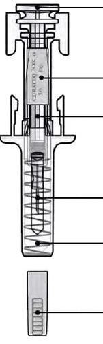 Dispositivo di iniezione automatico con stantuffo visibile e ago protetto da cappuccio di sicurezza trasparente