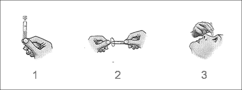 Preparazione e somministrazione del farmaco con penna iniettabile tre fasi numerate da 1 a 3