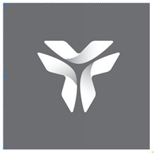 Logo stilizzato bianco a forma di ali o petali che si irradiano da un centro scuro su sfondo grigio antracite